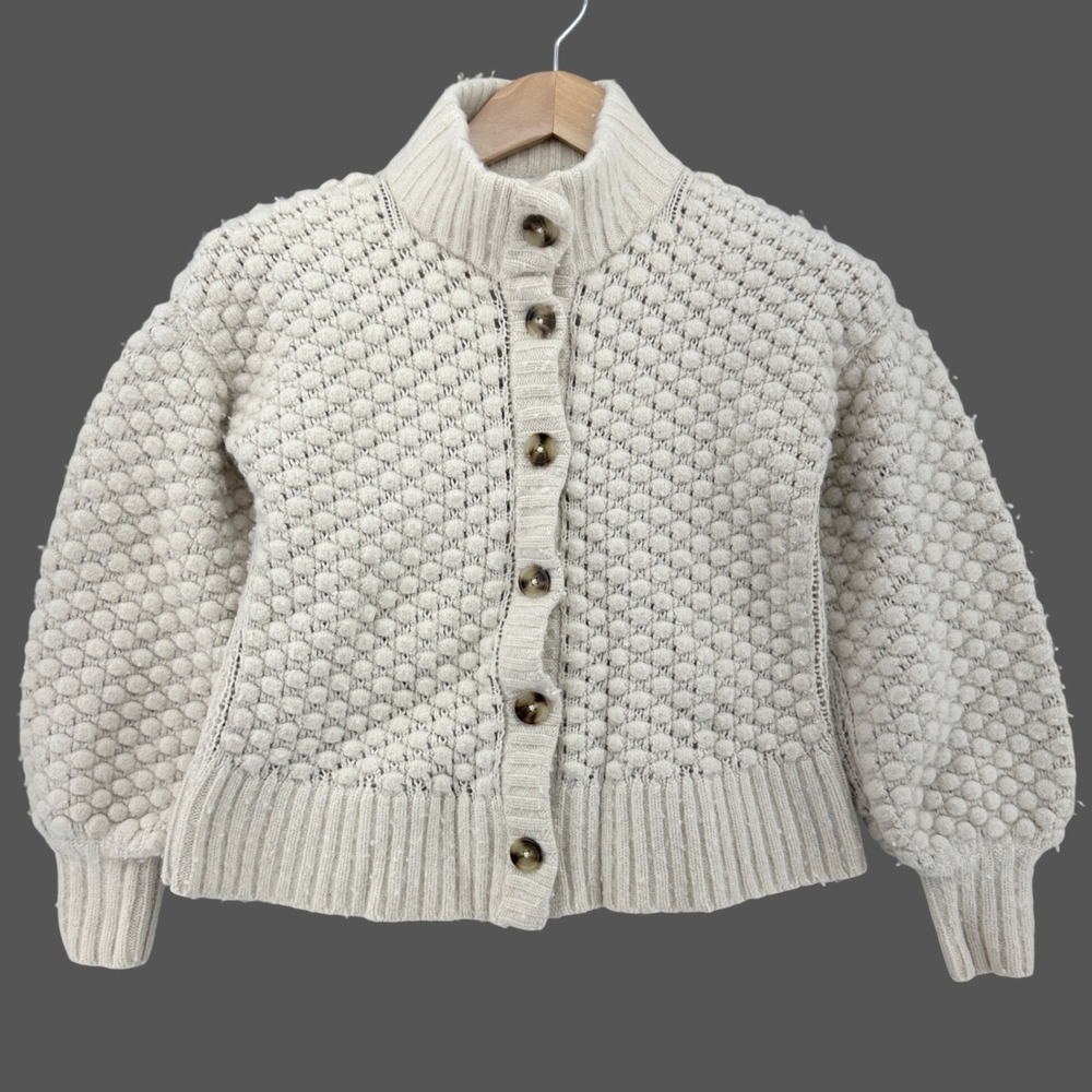 Madewell Bobble Knit Wool Blend Button Mock Neck Sweater Cardigan Cream Women S